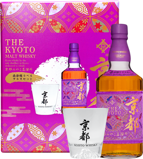京都威士忌紫帶西陣織連玻璃杯禮盒